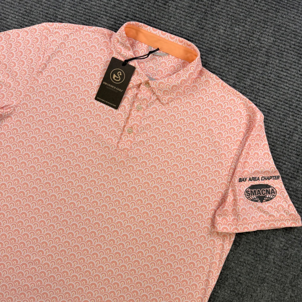 NEW Swannies Golf Sands Polo Orange Crush Geometric Scallop Print Mens Large